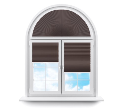 Плиссе арочные (шторы, жалюзи) леванто коричневый цена. Купить в «Мастерская Жалюзи»